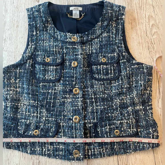 Caché Tweed Vest Blue & White with Silver Buttons Wool Blend Vest 12 - Picture 12 of 14